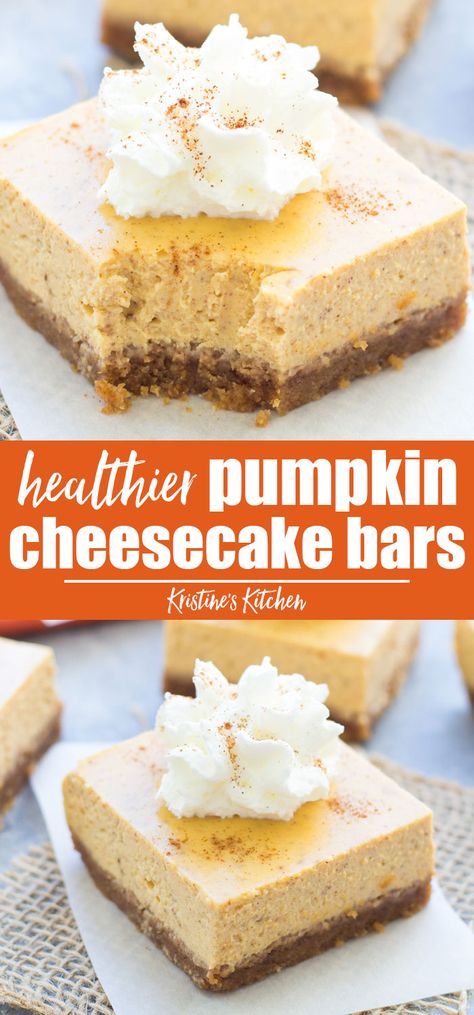 Pumpkin Yogurt Dessert, Low Cal Pumpkin Cheesecake, Healthy Pumpkin Cheesecake Bars, Amazing Cheesecake, Weight Watchers Cheesecake, Healthy Pumpkin Cheesecake, Crossfit Food, Healthy Cheesecake Recipes, Greek Yogurt Cheesecake