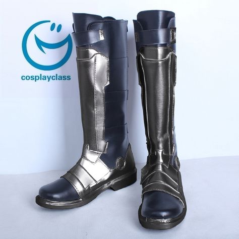 Overwatch OW Soldier 76 John Jack Morrison Black Silver Shoes Cosplay Boots #boot #shoes #overwatch #costume Soldier Boots, Superhero Boots, White Superhero Boots, Metal Boots Armor, Jack Morrison, Military Boots With Reinforced Toe In Black, Black Leather Military Boots, Soldier 76, Cosplay Boots