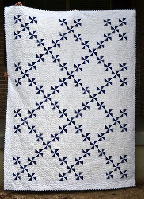 Vintage Quilt Patterns 1930 Farmhouse, Pinwheel Quilt Patterns, Quilt Pinwheel, Irish Chain Quilt Pattern, 2 Color Quilts, Pinwheel Quilts, Pinwheel Quilt Pattern, Strip Quilt Patterns, Blue And White Quilts