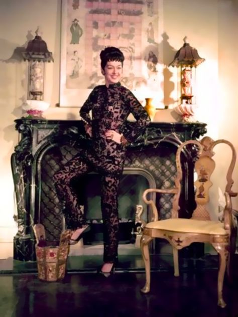 Auntie Mame Rosalind Russell black lace pajama/asian style pant set Auntie Mame Costumes, Subtle Cosplay, Orry Kelly, Auntie Mame, Helen Rose, Jean Arthur, Rosalind Russell, Movie Decor, Alexander Girard