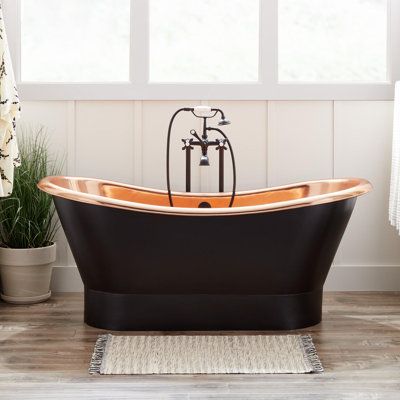 Copper Bathtub, Pedestal Tub, Copper Interior, Slipper Tubs, Copper Tub, Copper Bathtubs, Japanese Soaking Tubs, Bath Redo, Designer Slippers