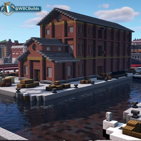 Minecraft Granite Building, Minecraft Warehouse Design, Minecraft Wearhouse, Minecraft Dock Design, Minecraft Docks, Minecraft Warehouse, Minecraft Dock, Minecraft Industrial, Minecraft Brick