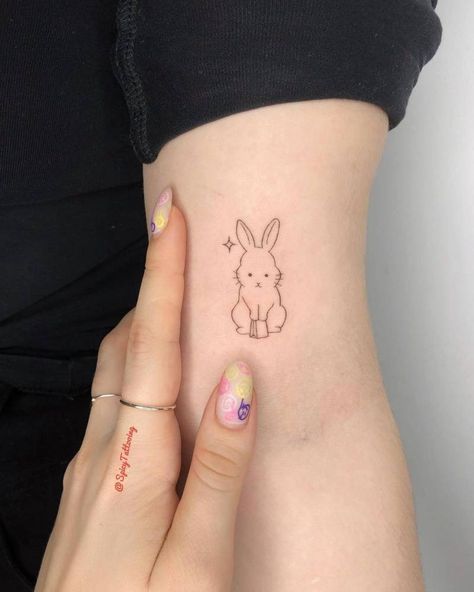 Simple Bunny Tattoo, Minimalist Bunny Tattoo, Ulzzang Tattoo, Bunny Tattoo Ideas, Bunny Tattoo, Rabbit Tattoo, Bunny Tattoos, Rabbit Tattoos, Cute Tiny Tattoos