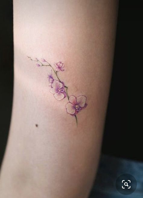 Orchids Tattoo Design, Simple Orchid Tattoo, Ear Lobe Tattoo, Tattoo Orchid, Purple Orchid Tattoo, Orchid Tattoos, Tattoo Circle, Orchid Flower Tattoos, Delicate Flower Tattoo