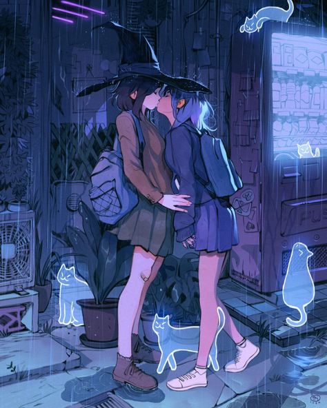 Kissing Cute Illustration, Rain Cartoon Aesthetic, Cartoon Rain, Rain Poster, Drawing Kissing Reference, Rain Witch, Witch Aesthetic Drawing, Drawing Kissing, Aesthetic Kiss