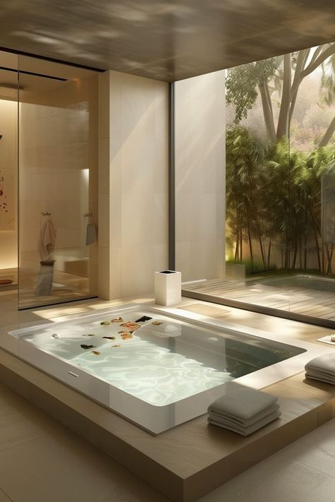 20 Master Bath Wet Room Ideas - Remodr Jacuzzi Bathroom Luxury, Master Bath Wet Room, Bath Wet Room, Dream Bathroom Luxury, Wet Room Ideas, Luxury Master Bath, Indoor Jacuzzi, Home Spa Room, Unique Bathroom Decor