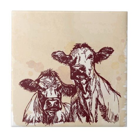 Two cows hand draw sketch & watercolor vintage - Popular Zazzle Product! Best choice, tags : #invitations, #tshirt, #card, #InvitationsCard, #legging, #trending, #holiday Vintage Wood Wall Art, Two Cows, Sketch Watercolor, Watercolor Vintage, Linocut Art, Draw Sketch, Vintage Tile, Hand Draw, Stone Coasters