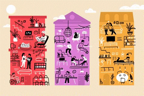 Co-Living Is Not a Trend, It's How Everyone Has to Live Now | Apartment Therapy House Cross Section, Architecture Scheme, Housing Illustration, Office Infographic, Co Housing Community, Typography Motion Graphics, Architecture Organic, Office Murals, Washington Houses