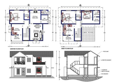 Section And Elevation Drawings, Elevation 2d Drawing, Sectional Elevation Interior, Plan Elevation Section Of House, Plan Section Elevation Drawings, Cad Drawing Architecture, Arch Plan, Sectional Elevation, Residential Building Plan