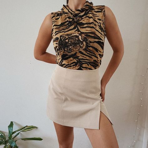 hyper feminine outfits, coquette aesthetic, elevated casual outfit, spring 2024 fashion trends, coquette outfit, spring outfit, 2000 y2k,  old money outfits, 90s dark feminine, frusta outfits, cute fresita outfits 90s Top, Animal Print Shirt, Animal Print Shirts, Model Fits, Tiger Print, Print Shirt, Buy Vintage, S Models, The Vintage