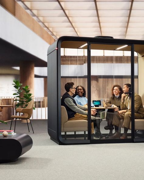 Framery Q | The Soundproof Work Pod for up to 4 People Soundproof Office, Work Pod, Work Office Design, Workplace Technology, Office Design Trends, Phone Booth Office, Soundproofing Material, Office Pods, Office Lobby