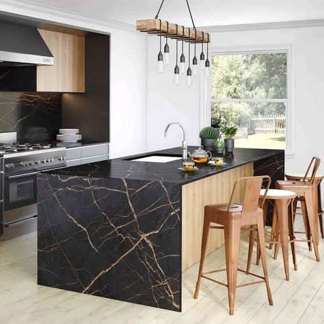 Quartz Kitchen Countertops, How To Install Countertops, Kitchen Inspiration Design, Counter Tops, Black Kitchens, Quartz Countertops, Interior Design Kitchen, Kitchen Countertops, A Kitchen