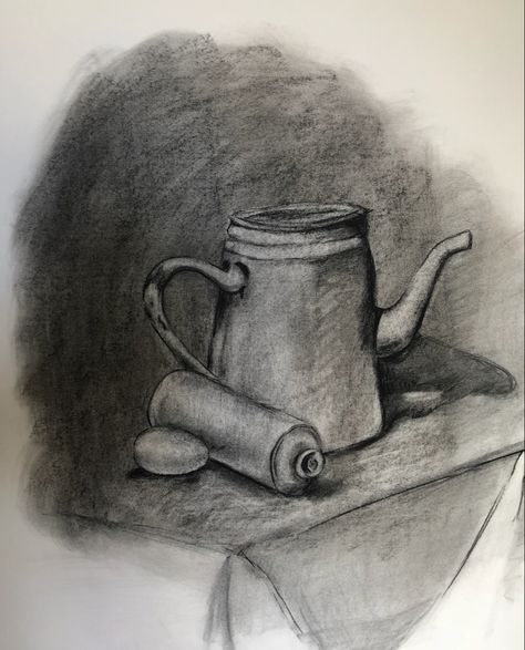 Sill life drawn and smudged with charcoal sticks. Portfolio Pieces, Charcoal Sticks, Smudge Sticks, Still Life, Portfolio, Drawings, Quick Saves, Art