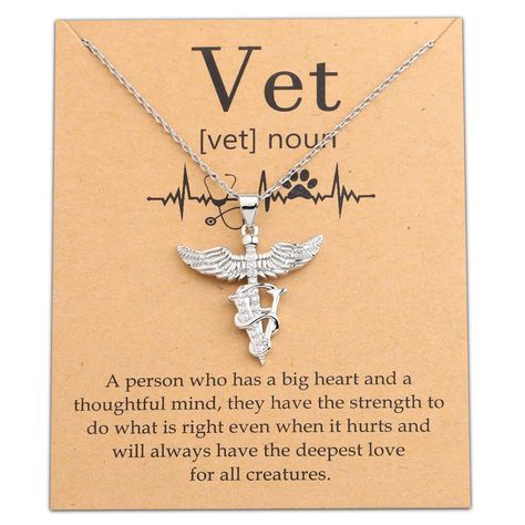 PRICES MAY VARY. Material: copper, it is lead free and nickel free. Measure: Veterinary Caduceus pendant : 2.5cm (0.98") * 2.5cm (0.98"), necklace length: 45cm +5cm (19.67" + 1.97"). The veterinary necklace will arrive in a velvet bag ready to be given as a perfect gift for medical student, physician, animal doctor, vet assistant, coworker or yourself. The Veterinarian necklace jewelry gift with meaningful message: Vet noun: A person who has a big heart and a thoughtful mind, they have the stren Veterinary Caduceus, Medicine Gift, Southern Jewelry, Meaningful Christmas Gifts, Animal Doctor, Vet Tech Gifts, Vet Assistant, Vet Student, Tech Jewelry