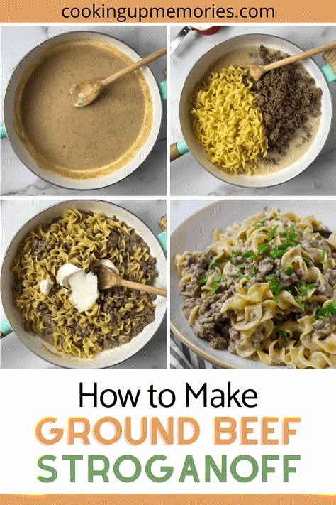 Easy Stroganoff with Ground Beef Hamburger Green Bean Casserole, Hamburger Green Bean, Stroganoff With Ground Beef, Easy Stroganoff, Hamburger Stroganoff Recipe, Ground Beef Stroganoff Recipe, Traditional Green Bean Casserole, Hamburger Stroganoff, Beef Stroganoff Recipe