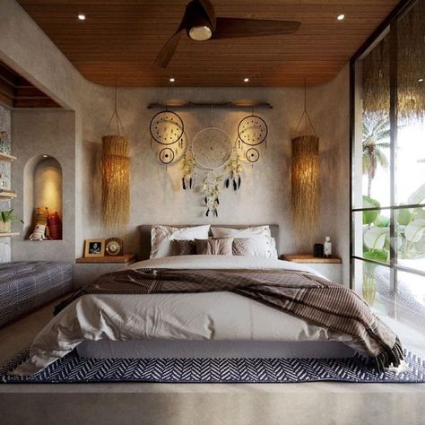 Modern Bali Interior, Modern Tropical Interior Design Bedrooms, Bali Bedroom Design, Balinese Bedroom, Tropical Bedroom Design, Modern Tropical Bedroom, Modern Tropical Interior Design, Modern Tropical Interior, Tiny Villa