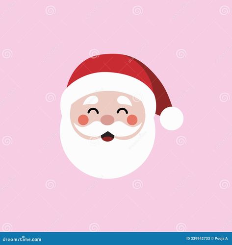 Sant Face in Flat design style on a pink background, With a warm smile and rosy cheeks, this friendly Santa embodies the joyful spirit of the season. Perfect for holiday cards, festive decoration, etc. Beard Vector, Card Character, Smiling Expression, Christmas Sled, Rainbow Tree, Festive Decoration, Baby Shower Stickers, Rosy Cheeks, Happy Cards