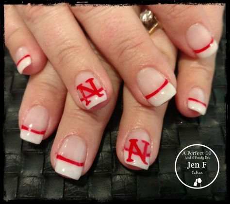 Nebraska Nails Designs, Nebraska Husker Nails, Husker Nails Designs, Nebraska Nails, Husker Nails, Football Nails, Husker Football, Mani Ideas, Nebraska Football