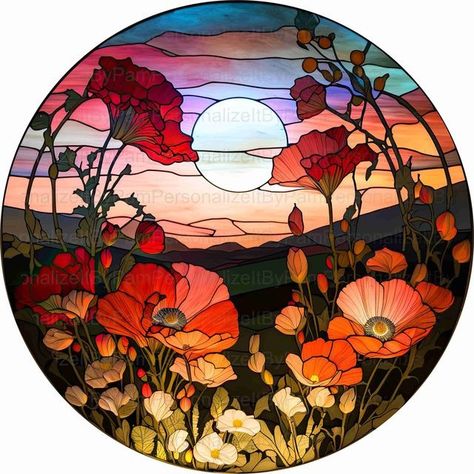 Round Glass Painting, Diy Stained Glass Window, Stained Glass Flower, Glass Painting Patterns, Diamond Art Kits, Diy Diamond Art, زجاج ملون, Glass Painting Designs, Glass Window Art