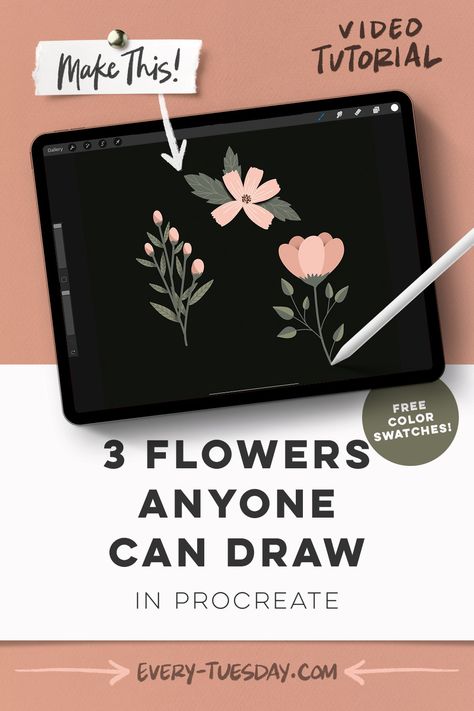 Free Procreate Tutorial, Procreate Flowers Tutorial, Procreate Practice Drawing, Beginner Procreate Ideas, Ipad Drawing Ideas Easy, Cute Procreate Drawings, Procreate Drawing Tutorials, Procreate Course, Ipad Drawing Ideas