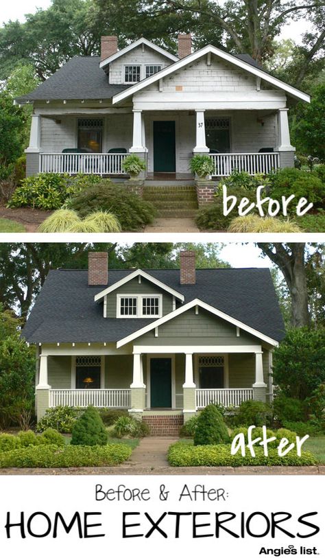 Amazing what a little paint can do! 10 homes that will leave you speechless! http://www.angieslist.com/photos/after-exteriors.htm Cherry House, Green Roof House, Green Exterior, Home Exterior Makeover, Casa Country, Property Brothers, Exterior Makeover, Exterior Paint Colors For House, Exterior Remodel