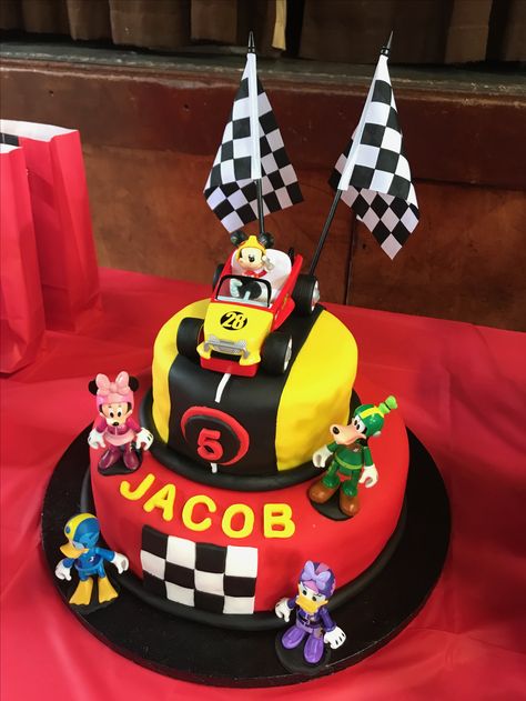 Mickey and the Roadster Racers birthday cake! Mickey And The Roadster Racers Birthday, Mickey Mouse Roadster Cake, Mickey And The Roadster Racers Cake, Mickey Roadster Racers Birthday Cake, Roadster Racers Birthday Cake, Mickey Racers Birthday Party, Mickey Mouse Racers Birthday, Mickey And The Roadster Racers Party, Mickey Mouse Roadster Racers Birthday