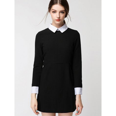 Contrast Collar Zipper Back Shirt Dress ($15) ❤ liked on Polyvore featuring dresses, black, black pleated dress, black stretch dress, color block dress, long sleeve dresses and long sleeve colorblock dress Contrast Collar Dress, Simple Long Sleeve Dress, Romwe Dress, Wednesday Dress, Short Shift Dress, Short Shirt Dress, Womens Sheath Dress, Black Dress With Sleeves, Back Shirt