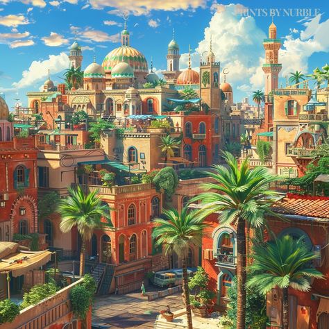 Egypt City, Egypt Streets, Ancient City Concept Art, Walkable City, Dome Building, Graphic Design Brochure, Cairo Egypt, Fantasy City, Fantasy Places