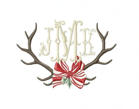 Instant download embroidery fonts and designs for embroidery machine monogramming. Bow Embroidery Design, Laurel Wreath Embroidery, Antler Monogram, Bow Embroidery, Winter Embroidery, Monogram Embroidery, Christmas Embroidery Designs, Christmas Bow, Monogram Frame