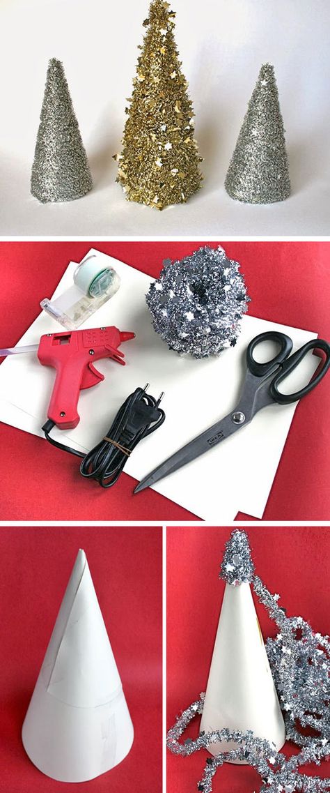 Table Top Tinsel Tree | Click for 30 DIY Christmas Table Centerpiece Ideas | DIY Christmas Table Decoration Ideas Diy Trees, Christmas Diy's, Christmas Table Decorations Diy, Diy Christmas Table, Christmas Trees For Kids, Tinsel Tree, Christmas Table Centerpieces, Christmas Tablescape, Holiday Craft