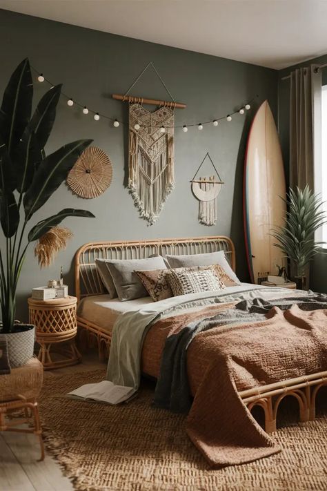 27 Coastal Bedroom Ideas: Boho Beach Bungalow Bedroom Surf Style, Boho Beach Bungalow, Bedroom Ideas Pinterest, Coastal Bedroom Ideas, Boho Surf, Bedroom Ideas Boho, Adobe Home, Nautical Theme Decor, College House