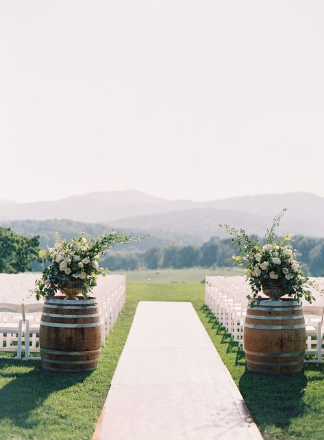 Farm Wedding Ceremony, Wedding Themes Outdoor, Wine Barrel Wedding, Barrel Wedding, Wedding Ceremony Ideas, Wine Barrels, Wedding Aisle, Outdoor Wedding Ceremony, Wine Barrel