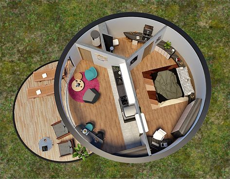 modern round house design on Behance Round House Design, Decks Designs, Round House Plans, Octagon House, Circle House, Circular Buildings, Silo House, Geodesic Dome Homes, Tiny House Loft