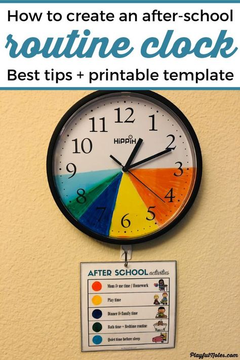 Discover an easy idea that will help you create the best after-school routine for your kids and enjoy an after-school schedule that works for your family! --- How to make an after-school routine clock for kids | After school schedule for kids | Advice for moms After School Routine Clock, Clock For Preschoolers, Preschool After School Routine, Kindergarten After School Schedule, Afterschool Schedule For Kids, Kids Clock Schedule, Afterschool Routine Kids, After School Classroom, After School Routine For Kids