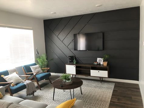 Do you have a wall that is just blah? One that you look at and think, “wow that wall is not living up to its potential”? Well, a board and batten wall is one easy and cheap way to add some pizzazz to your boring wall. #boardandbatten #accentwall #diyaccentwall #darkwall #mountedtv #darkpaint Dark Accent Walls, Accent Wall Ideas, Feature Wall Living Room, Black Accent Walls, Room Accent Wall, Board And Batten Wall, Accent Walls In Living Room, Dekor Diy, Wallpaper Accent Wall