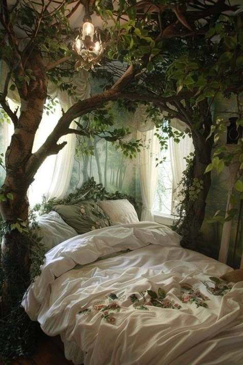 Forest Bedroom, Dream Bedroom Inspiration, Fantasy Bedroom, Fantasy Rooms, Cute Bedroom Decor, Dream House Rooms, Cozy Room Decor, Dreamy Room, Dream Room Inspiration