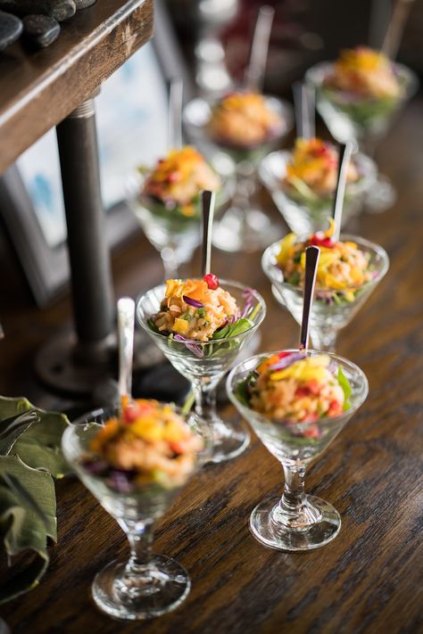 Toasted Coconut Ceviche, Hors d'oeuvres, Creative Hands Cuisine, Mesa, AZ Coconut Ceviche, Upscale Wedding, Wedding Food Stations, Foods Ideas, Elegant Food, Gourmet Snacks, Food Stations, Brunch Ideas, Tasting Menu