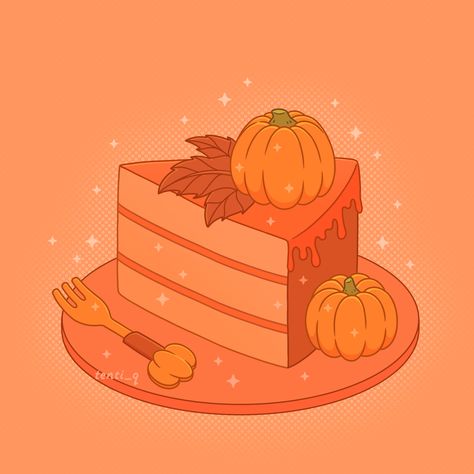 Halloween Food Drawing, Halloween Food Art Drawing, Cute Pumpkin Pie Drawing, Pumpkin Kawaii, Kawaii Cake Illustration, Cake Drawing, Kawaii Halloween, Halloween Desserts, Food Drawing