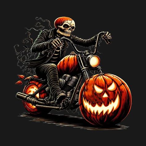 Check out this awesome 'Skeleton+pumpkin+rider-+national+motorcycle+day' design on @TeePublic! Spooky Jack O Lantern, Yellow Lantern, Skeleton Pumpkin, Carved Pumpkin, Wool Animals, Skull Tshirt, Funny Movies, Halloween Spooky, Black Artists