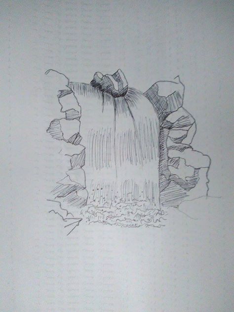 Waterfall drawing Water Fall Drawing Pencil, Waterfall Sketch Pencil, Waterfall Pencil Drawing, Water Fall Drawing Easy, Waterfall Drawing Pencil, Pencil Water Drawing, How To Draw A Waterfall, Water Falls Drawing, Waterfall Doodle