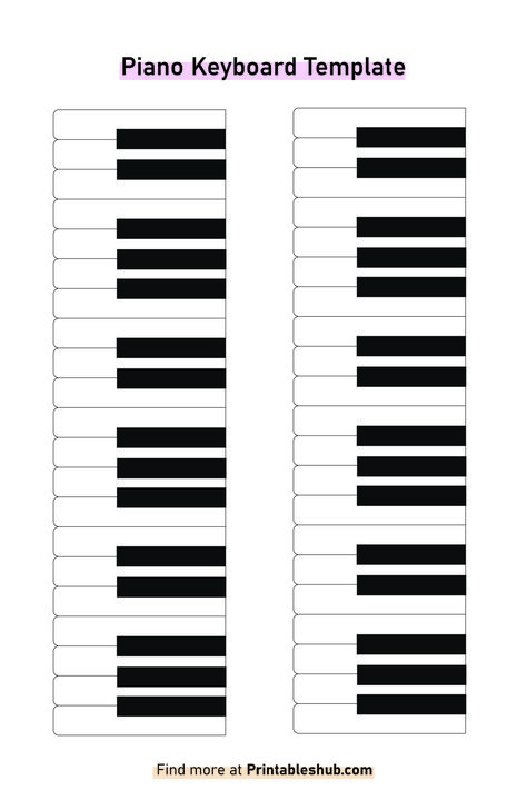 Free Printable Blank Piano Keyboard Templates [PDF Included] | Printables Hub Printable Piano Keyboard, Blank Keyboard Template, Piano Scales Chart, Piano Practice Chart, Piano Crafts, Free Piano Lessons, Piano Scales, Piano Chords Chart, Teaching Piano