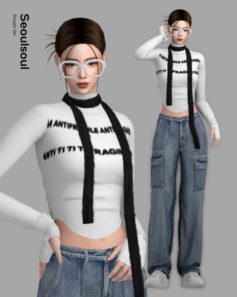 Straight Set | SEOULSOUL Sims 1, Sims4 Cc, Y2k Top, Sims Cc, Sims 4, Pants, Clothes, Trousers