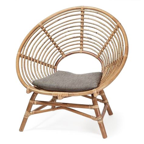 Our Harmony lounge armchair is hand-made and hand-woven by our local artisans. Made from genuine natural rattan, bamboo cane frame and finished with a comfortable linen cushion, this circular lounge chair brings a nice natural and tropical vibe to your indoor or outdoor space. Natural Outdoor Furniture, Bohemian Chair, Lounge Bed, Iron Bar Stools, Cane Furniture, Teak Sofa, Cane Chair, Concept Shop, Bamboo Furniture