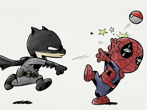 Batman Saving People, Batman And Spiderman Drawing, Batman Cartoon Drawing, Drawing Ideas Spiderman, Spider Man And Batman, Batman Vs Spiderman, Spiderman And Batman, Batman And Spiderman, Batman Cute