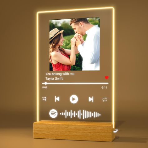 PRICES MAY VARY. 💞SPOTIFY PLAQUE NIGHT LIGHT: Our Spotify glass plaque is designed to serve as a personalized photo frame or be scanned with a Spotify code for playing music. A considerate and individualized music plaque featuring album cover art that is bound to bring a brighter touch to anyone's day 💞UNFORGETTABLE MEMORIES: This Spotify music plaque serves as an ideal gift that will leave an indelible mark. Share your cherished memories, whether they're of your beloved pet, graduation, wedding, or family, and we will craft a beautiful Spotify glass picture frame for you. This personalized photo album transforms your cherished moments into contemporary works of art 💞CUSTOMIZED PHOTO BOOTH FRAME: Kindly select "Customize Now" located on the page and proceed with the provided instruction Spotify Photo Frame, Spotify Photo, Boyfriend Personalized Gifts, Glass Picture Frames, Custom Plaques, Girlfriend Anniversary, Personalized Photo Frames, Photo Booth Frame, Picture Gifts