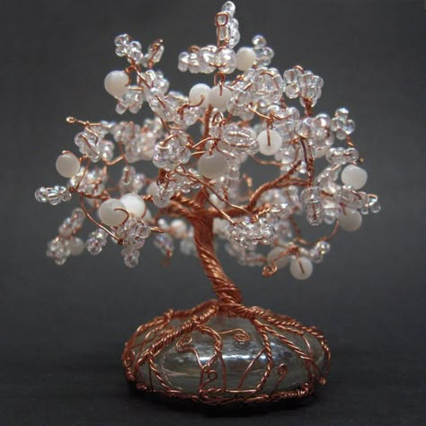 Silver wire tree with crystal beads mounted on a chunk of crystal rock. Tree including base is 4" tall. This was a real challenge for me but I'm very happy with the way it turned out. I wish t... Bonsai Wire, Twisted Tree, Wire Tree Sculpture, Wire Trees, Wire Tree, Crystal Tree, Tree Sculpture, Wire Sculpture, Wire Crafts