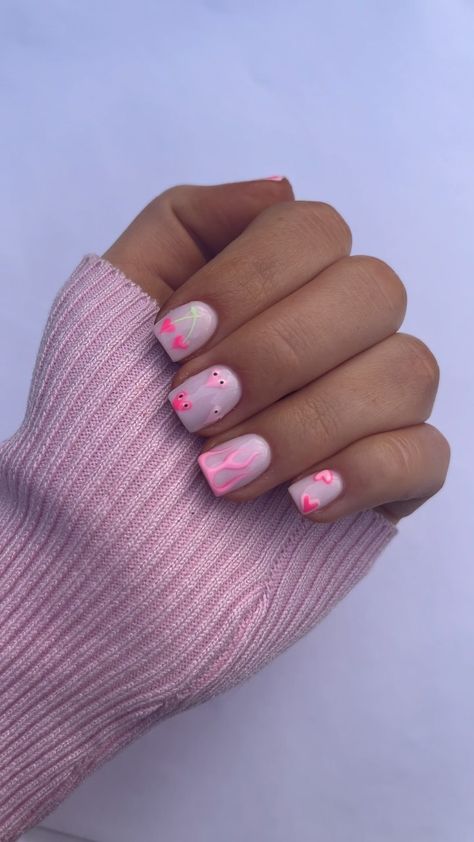 A funky valentines set 🕺🏻💕 #biab #biabnails #buildergellondon #nailart #biablondon #nailitdaily #nails #naturalnails #manicure… | Instagram Biab Nail Design Valentine, Biab Nail Design 2024, Pink Biab Nails With Design, Square Biab Nail Art, Short Biab Nails Funky, Square Biab Nails, Cute Funky Nails Square, Sqaure Nails, Cute Funky Nails