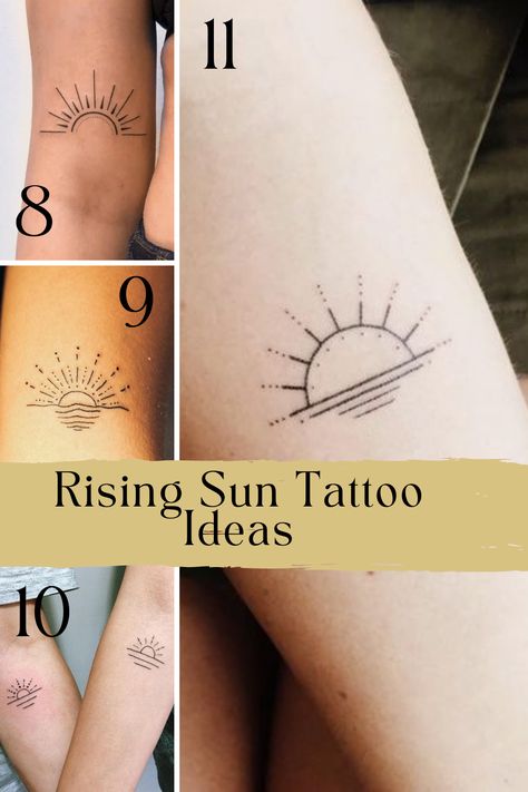 23 Sizzling Sun Tattoo Ideas + Designs - TattooGlee Moon Rising Tattoo, Sun Moon Rising Tattoo, Rising Sun Tattoo, Tiny Sun Tattoo, Rising Tattoo, Simple Sun Tattoo, Rising Sun Tattoos, Sun Tattoo Ideas, Berg Tattoo