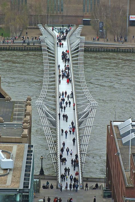 11 Interesting Facts About The Millennium Bridge | Londonist Millennium Bridge London, Millennium Bridge, Pedestrian Bridge, Bridge Design, Over The River, London Bridge, River Thames, A Bridge, Covered Bridges