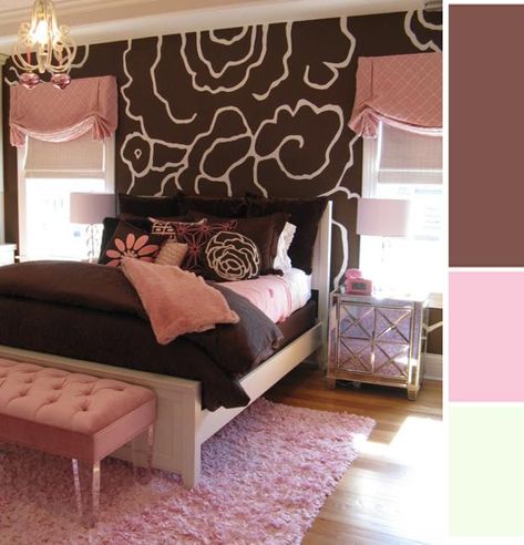 Delicious holiday treats provide beautiful inspirations for fresh interior design color schemes that reflect a festive vibe of the winter season Pink Brown Bedroom, Pink And Brown Bedroom, Brown Room Decor, Brown Rooms, Bedroom Pink, Teen Bedroom Designs, Pink Bedroom Decor, Glam Bedroom, Deco Rose